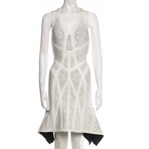 Herve Leger white lace asymmetric midi dress - Picture 1 of 4